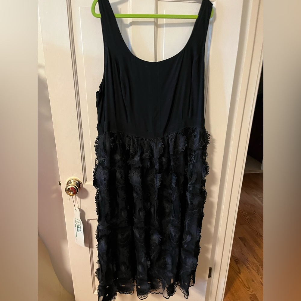 NWT Anthropologie black midi party dress w/ tulle overlay skirt with 3D rosettes